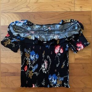 Express Ruched Black Floral Top